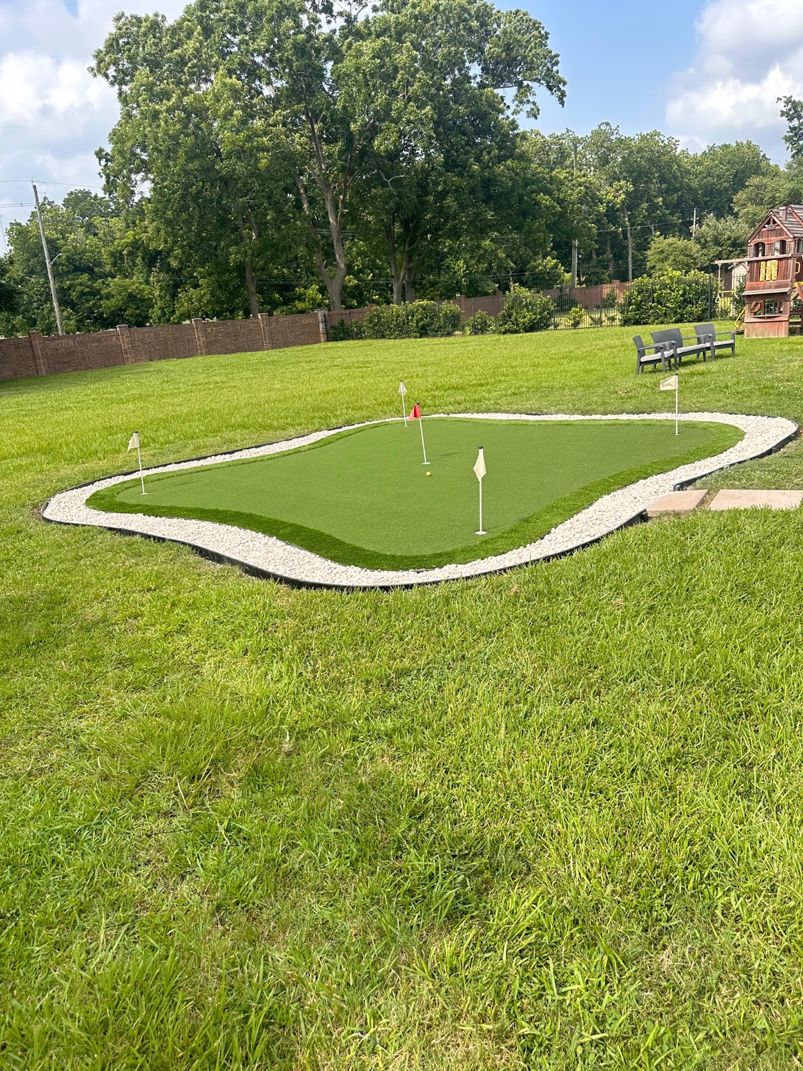 Artificial turf putting green closeup