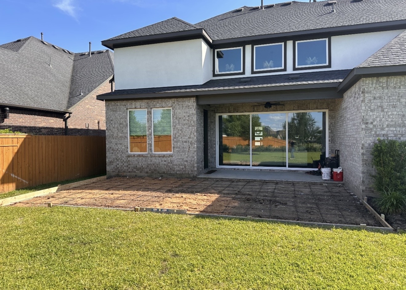 Concrete patio formwork ready for pour