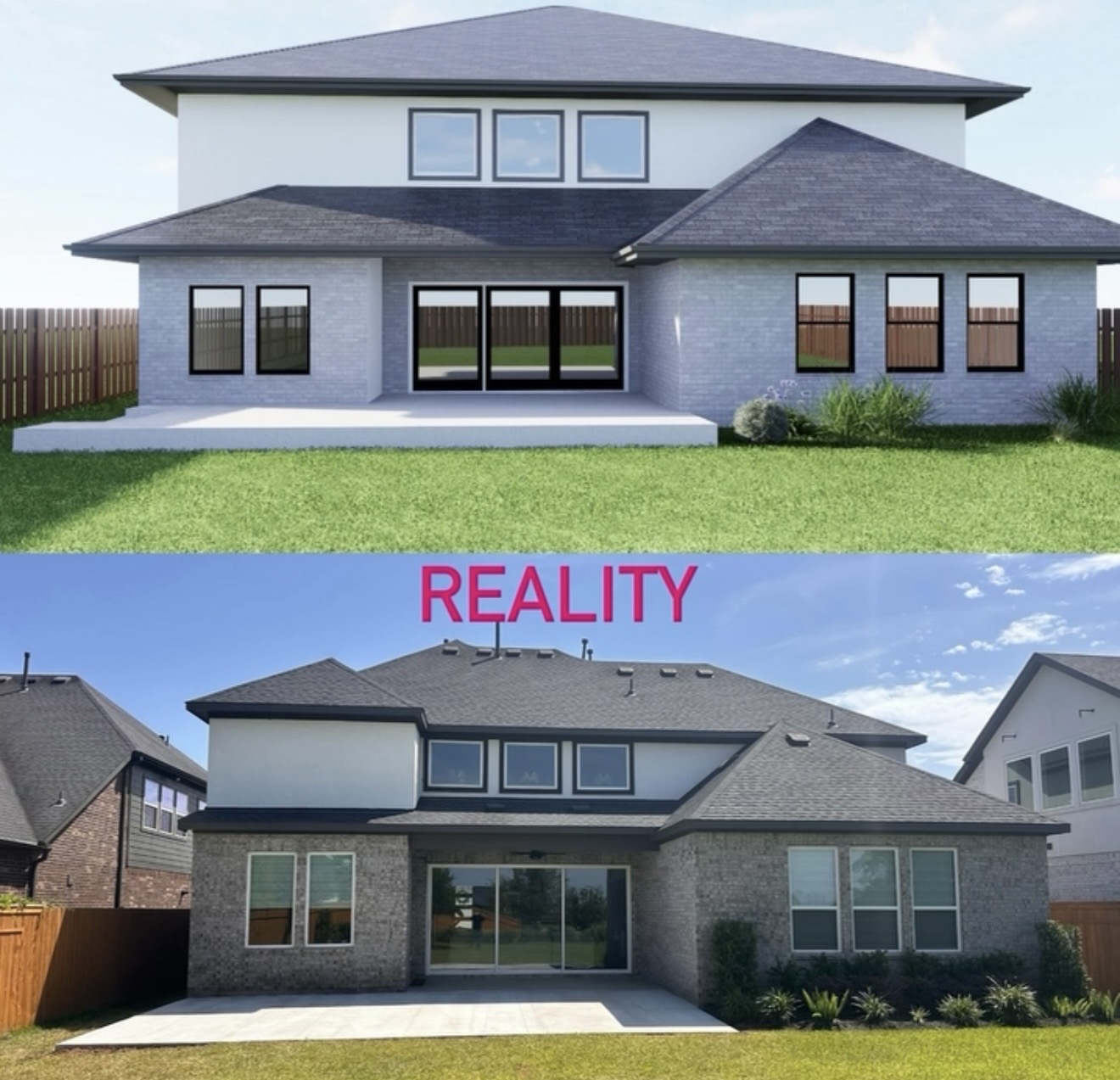 Concrete patio design versus completed project