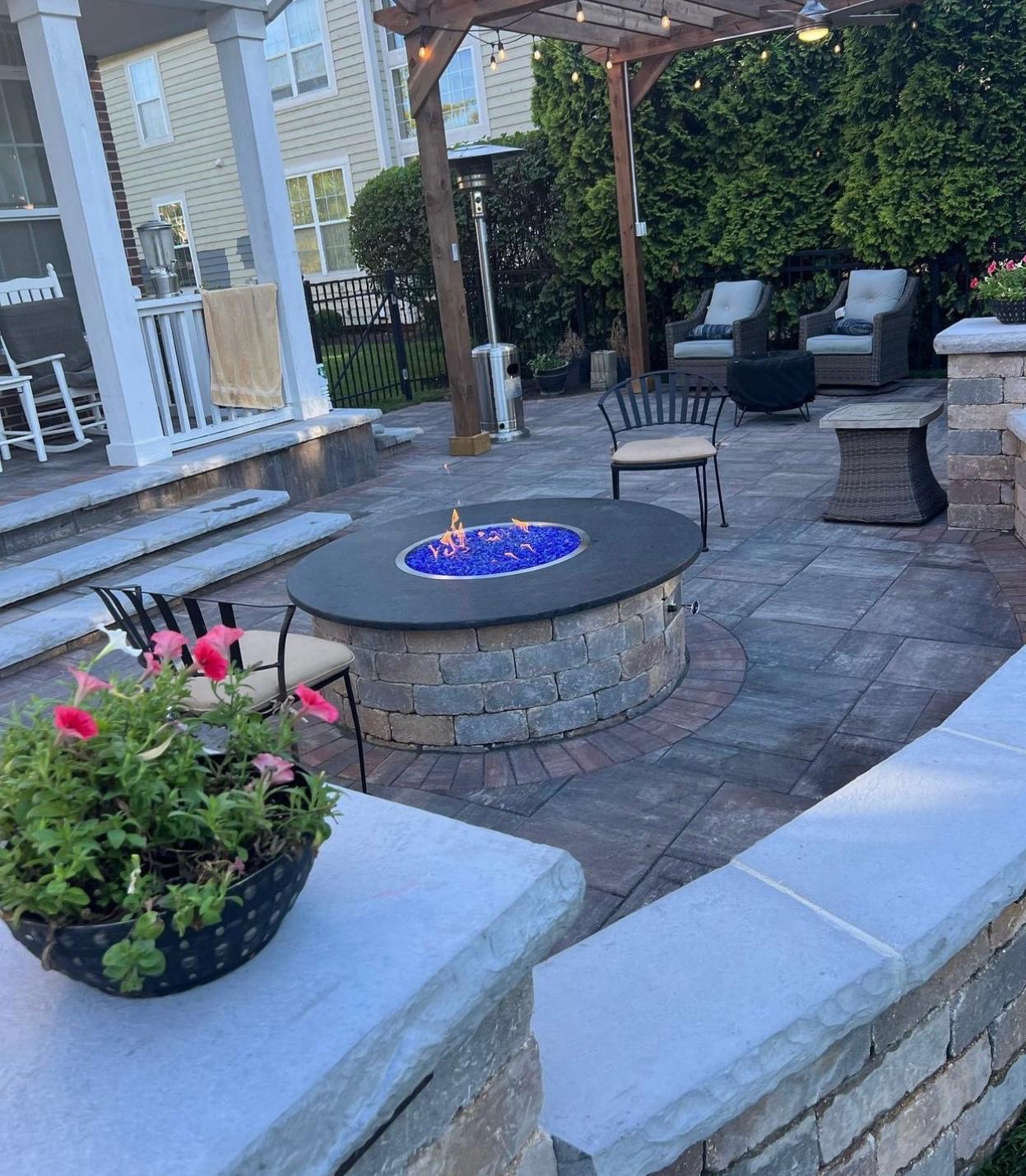 Patio with fire feature and seating